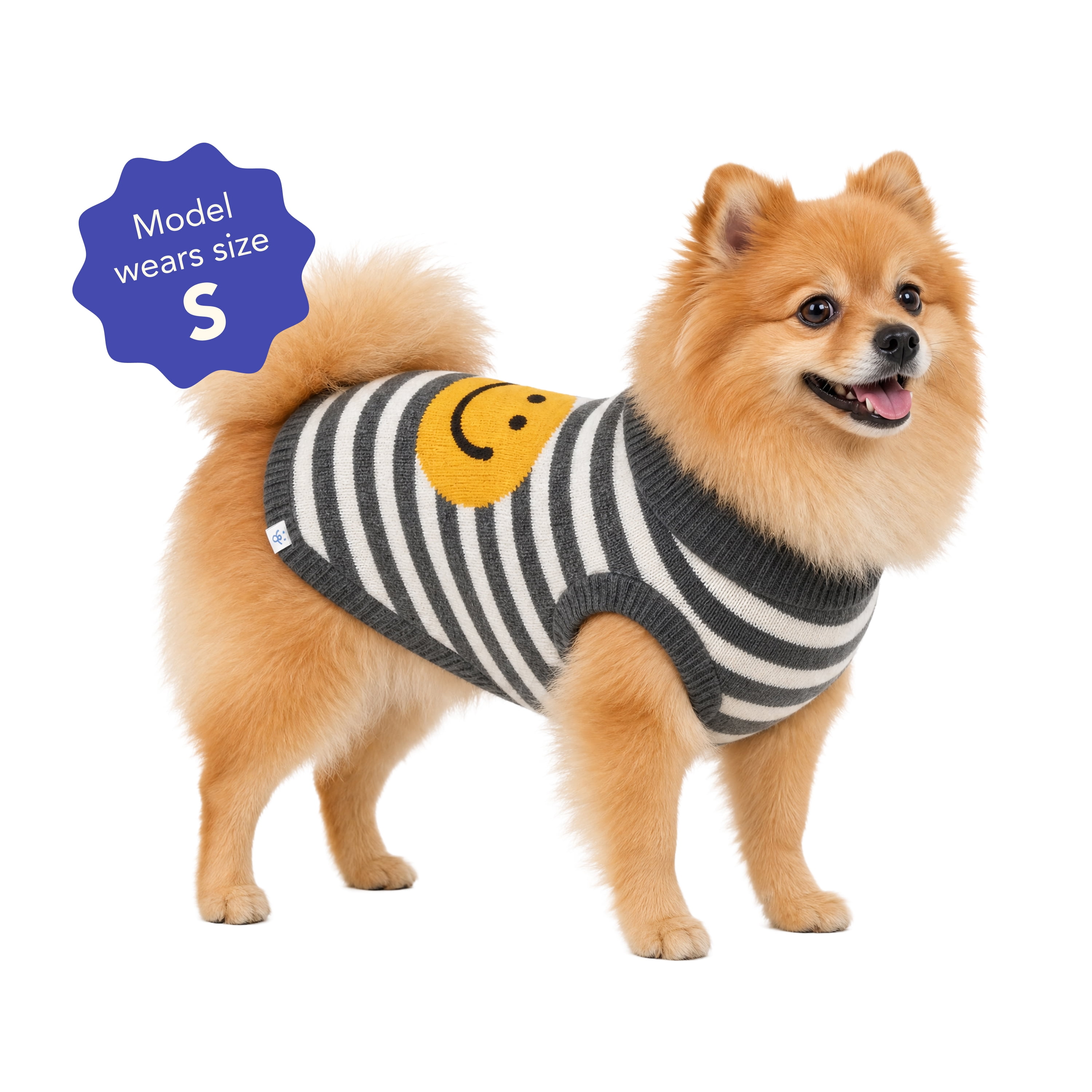 Oodles Smiley Face Striped Turtle Neck Fall Dog Sweater, Multicolored, Small