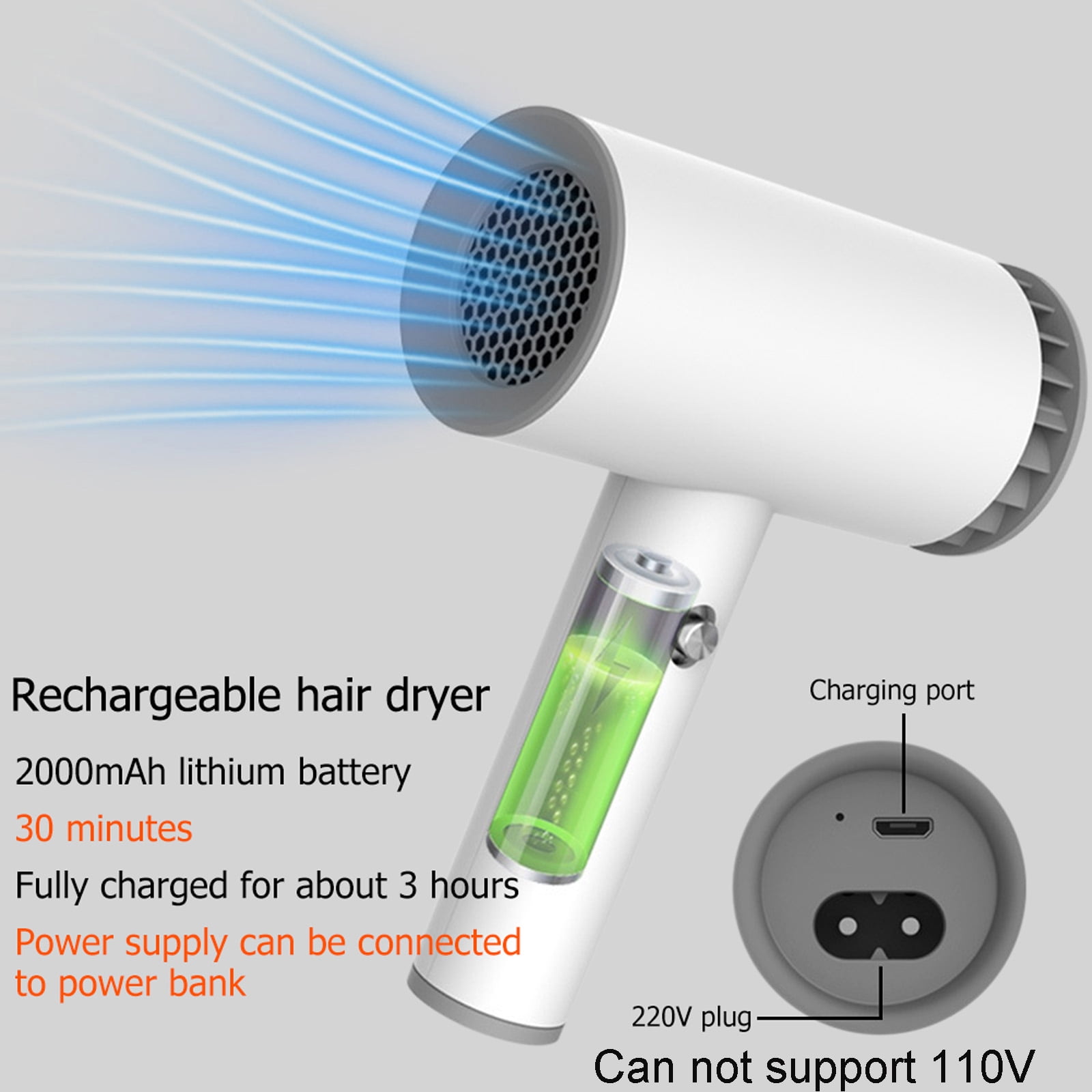 Rechargeable Blow Dryer Cordless Hair Dryer for Indoor Outdoor Home Travel Walmart