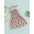 thumbnail image 3 of Franhais Little Girls Sling Dress, Sleeveless Tie-up Spaghetti Straps Chest Smocked Ruched Floral/Strawberry Printed A-line Dresses, 3 of 8