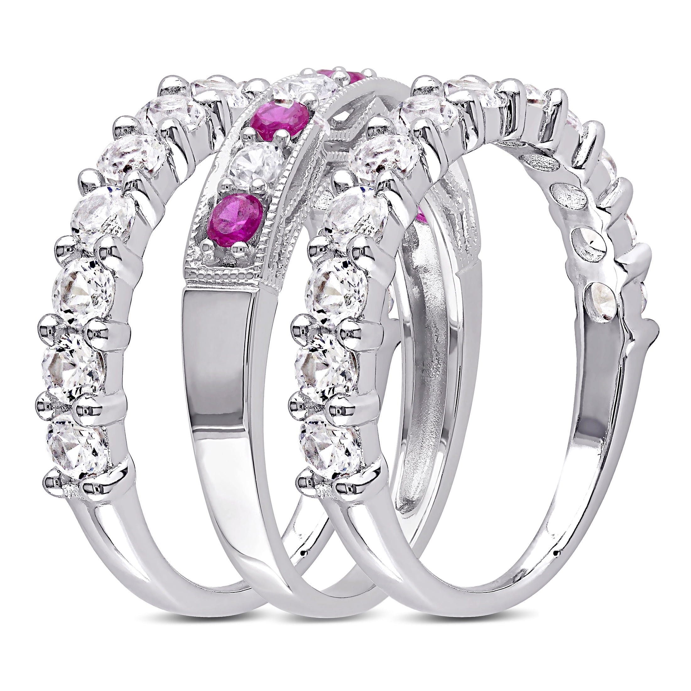 Everly Women's Created Sapphire Created Ruby Sterling Silver Bridal Set