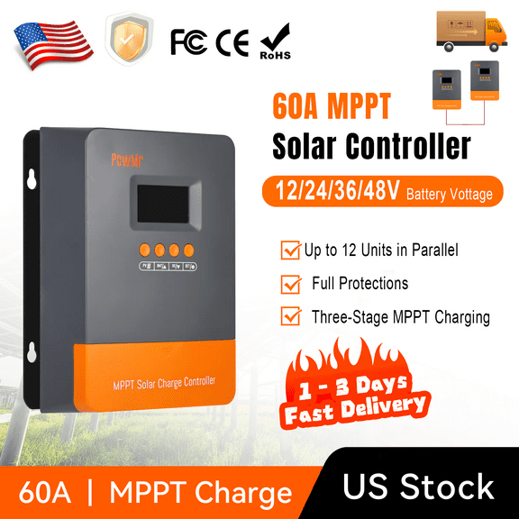 PowMr 60AMP MPPT Charge Controller 12V 24V 36V 48V Auto MAX 160V 2880W Input LCD
