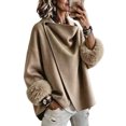 thumbnail image 2 of Coats For Women Short Fuzzy Cuff Draped Collar Loose Fit Outerwear Solid Color Long Sleeve Casual Jacket For Fall Winter, 2 of 6