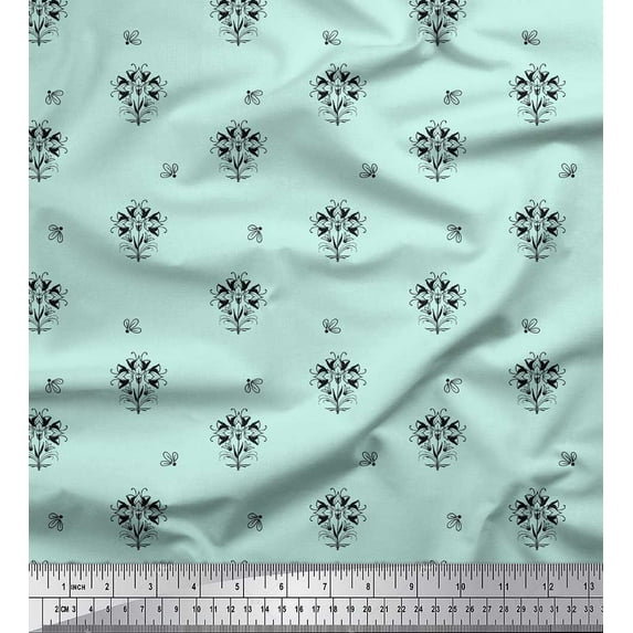 Soimoi Green Silk Fabric Artistic Floral Print Fabric by Yard 42 Inch Wide