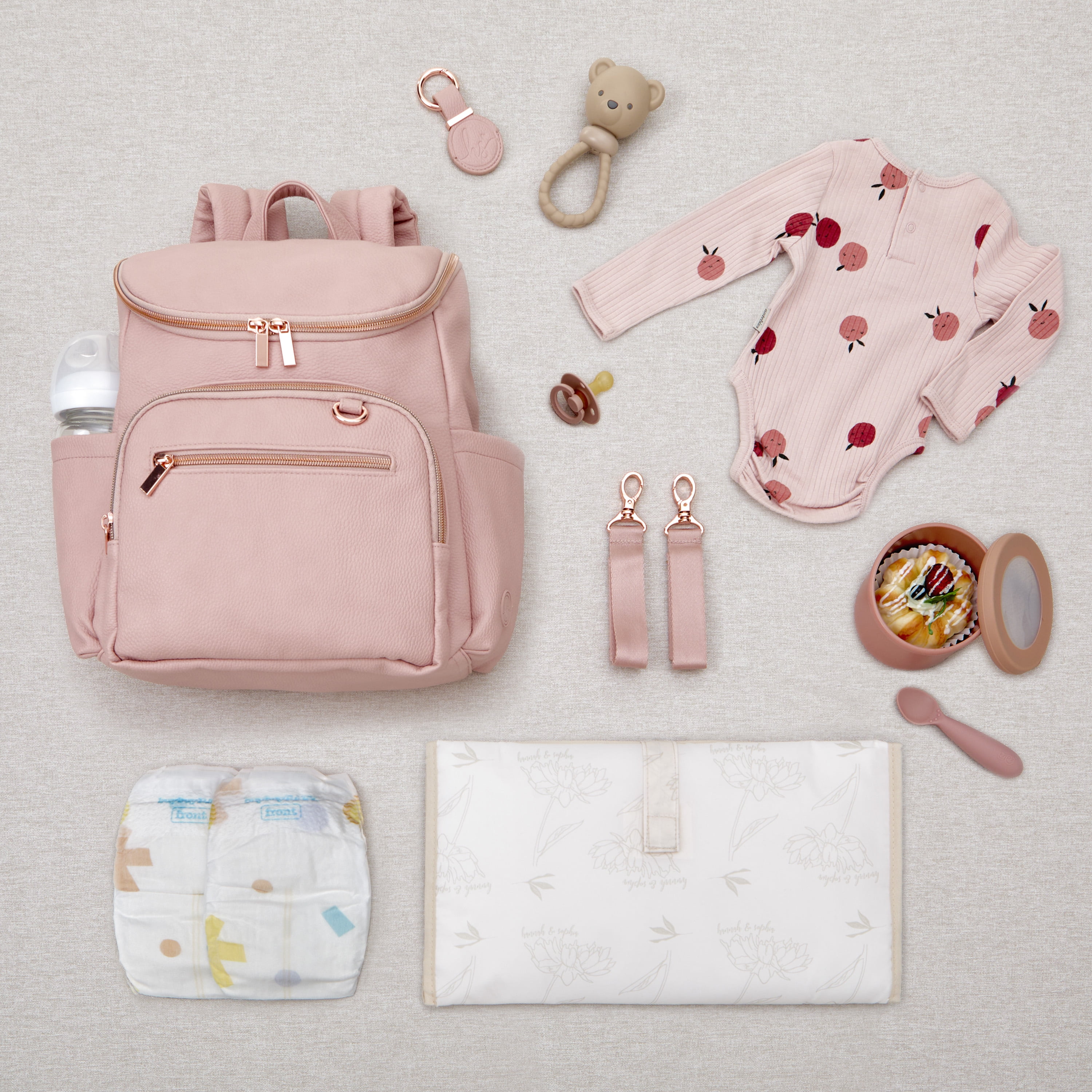 Hannah & Sophia Ready to Roam Diaper Bag Set, Rose Pink