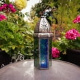 thumbnail image 5 of In the Breeze 9212 — Blue & Green Large Hex Tealight Lantern — Moroccan-Style Boho Chic Tealight Glass and Metal Tabletop Lantern, 5 of 5