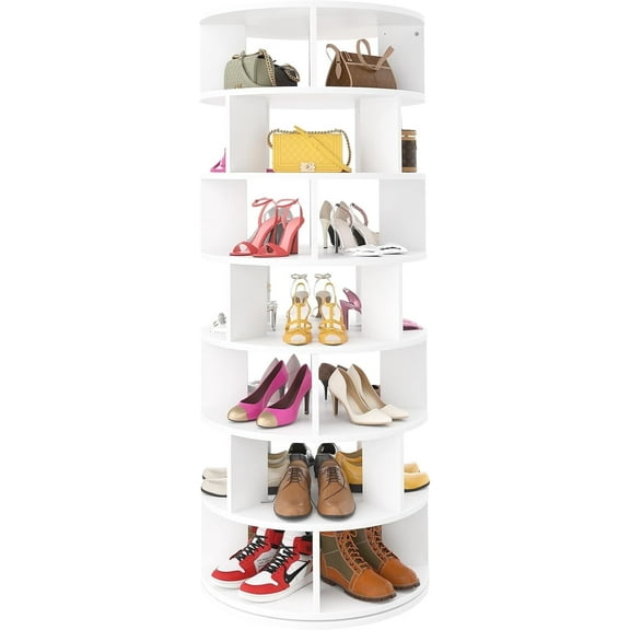 Aheaplus Rotating Shoe Rack Tower, 7-Tier Spinning Shoe Rack 360 Revolving Shoe Rack Organizer for Closet, Display Round Storage Carousel Shoes Closet Organization, White