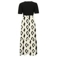 thumbnail image 6 of adviicd Floral Casual Dresses for Women 2025 Boho Flowy Dresses A Line Crew Neck Short Sleeve Dress Long Maxi Sundress Beige, M, 6 of 6
