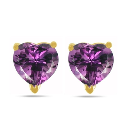 Mauli Jewels Ear Rings for Women 0.9 Carat 5MM Heart Shape Amethyst Earrings Carat 14k Yellow Gold 4 Prong
