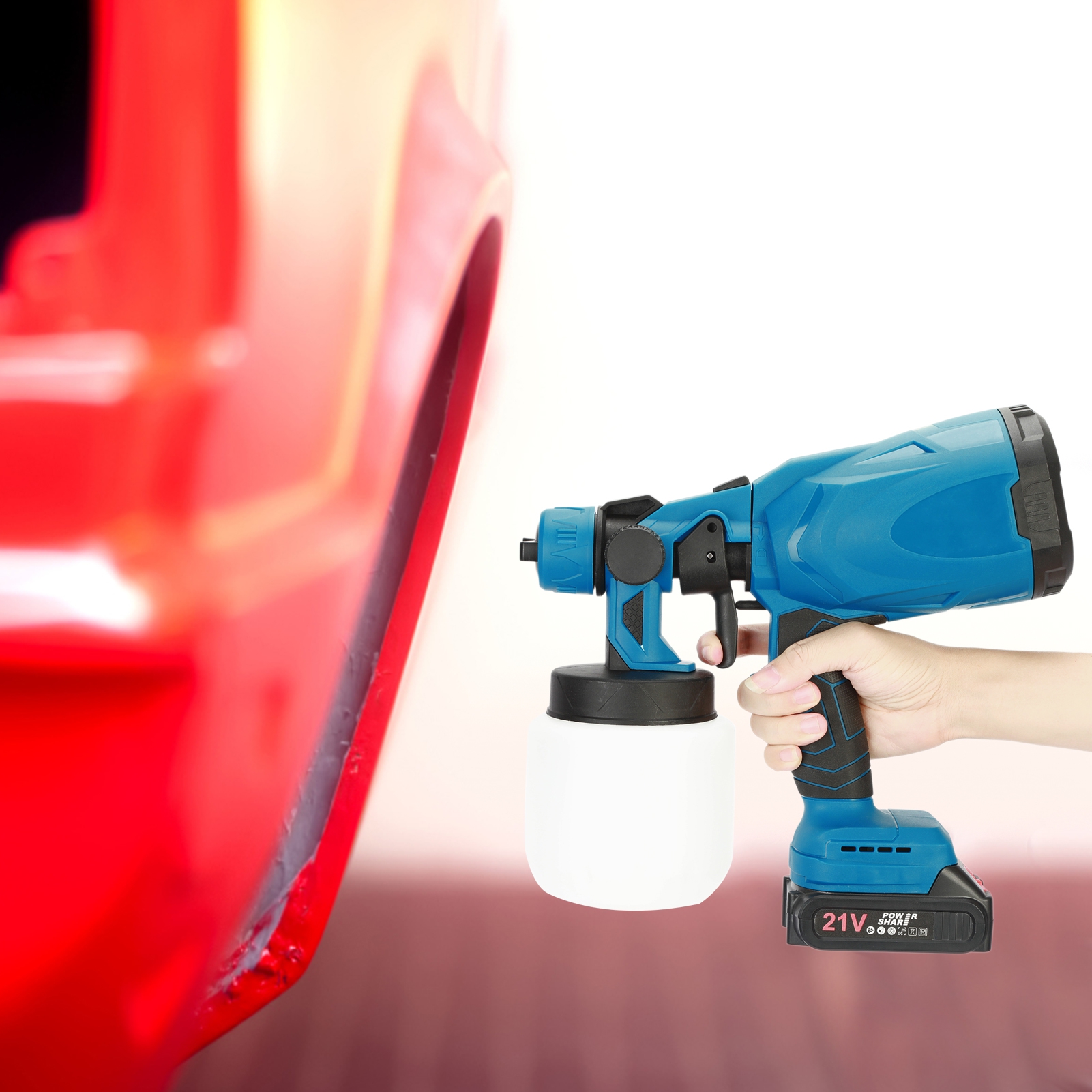 Thehsnt 600W Cordless Electric Paint Sprayer - 800mL Tank & 21V 2000mAh Battery, 3 Spray Patterns (H/V/Circle) for Furniture/Walls/Cars, 30000RPM Motor - 11”x9.5” Compact Design