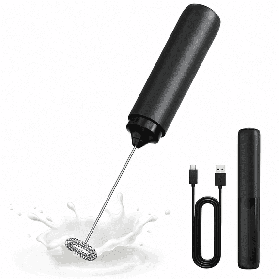 Yebcio Rechargeable Milk Frother Hanheld, Electric Foam Maker Drink Mixer with Stainless Steel Whisk, Portable Hand Frother Wand for Coffee Matcha Lattes Cappuccino, Kitchen Gifts, Black