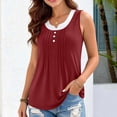 thumbnail image 2 of TAGOLD Womens Round-Neck Tank Top Ruched Button Panel V Neck 2 In 1 Sleeveless Top, 2 of 5
