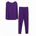 thumbnail image 3 of Pajamas for Women Set Fall Fashion Must Have Womens Pajama Sets Crew Neck Fitness Pj Set Long Sleeve Shirts Matching Pjs for Couples Dark Purple, 3 of 7