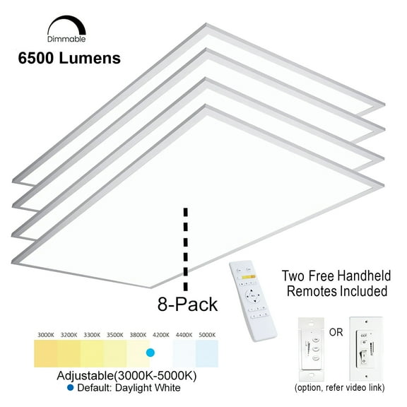 2 ft.x4 ft. 6500 Lumen 600W Equivalent White Dimmable Color Changing CCT Integrated LED Flat Panel Light Troffer(8-Pack)