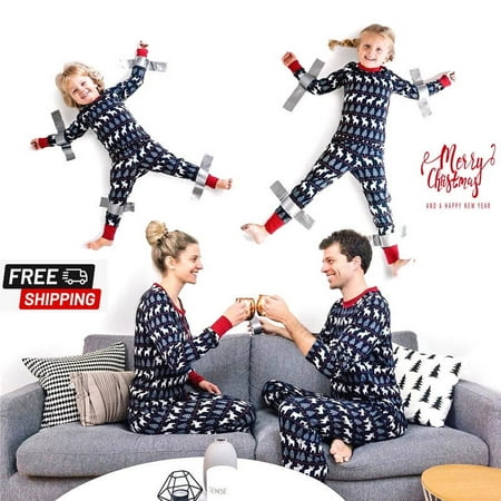 

LWXQWDS Christmas Pajamas For Family Cartoon Elk Print Long Sleeve Crew Neck Tops + Elastic Long Pants