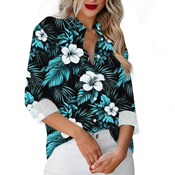 Ruimatai Women's Casual V-Neck Long Sleeve Blouse Button Down Shirt Loose Fit Office Work Tops Polyester Spandex Comfortable Business Wear