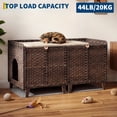 thumbnail image 3 of Double Litter Box Enclosure Furniture, Handwoven Rattan Hidden Cat Litter Box for 2 Cats with Washable Mat & Hooks, Coffee Brown, 3 of 9