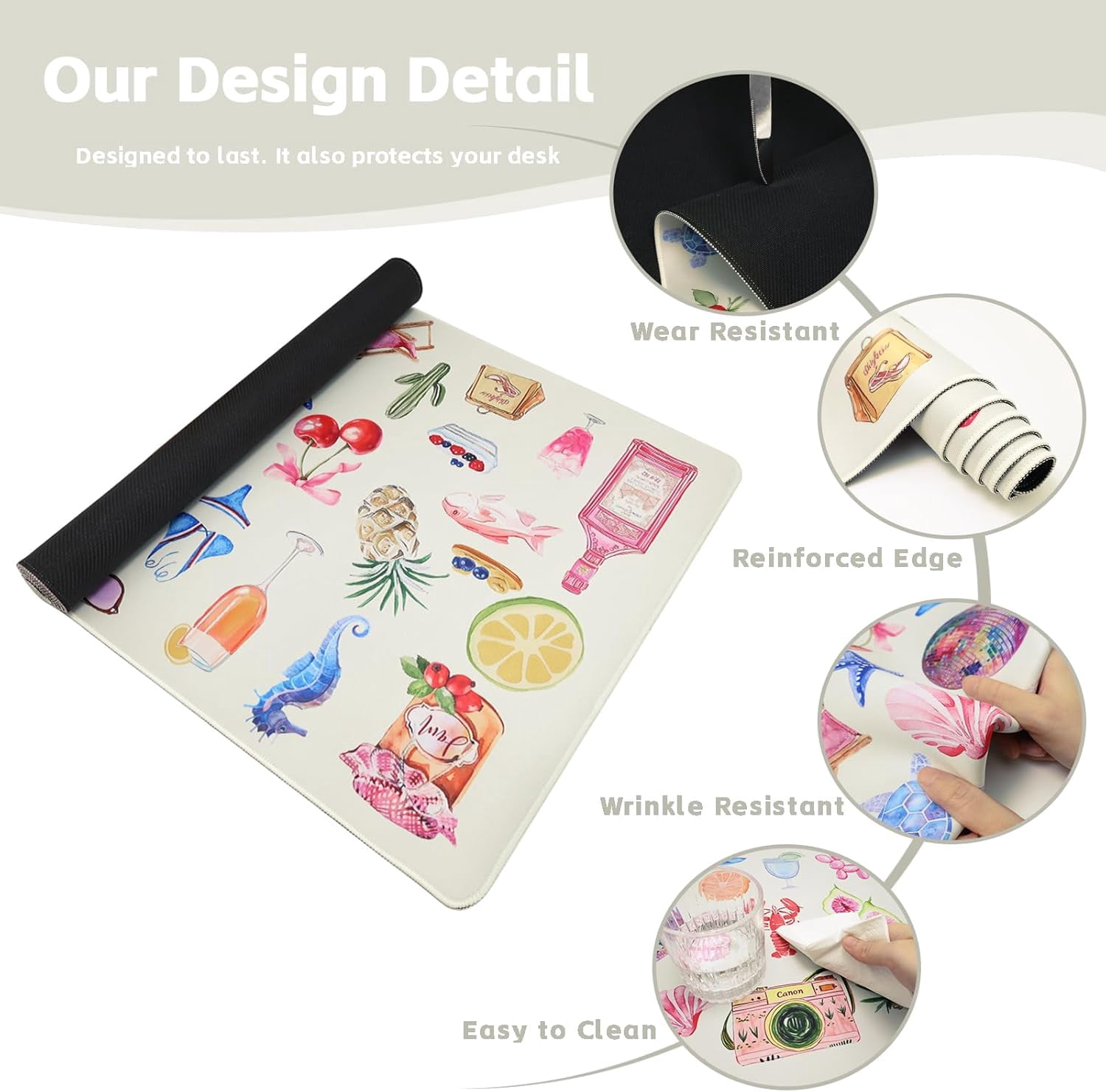 Desk Mat,XXL Extended Large Mouse Pad,Gaming Mousepad with Stitched Edge,Non-Slip Rubber Base Keyboard Desk Pad for Home Office Study Game (Colorful Stickers)