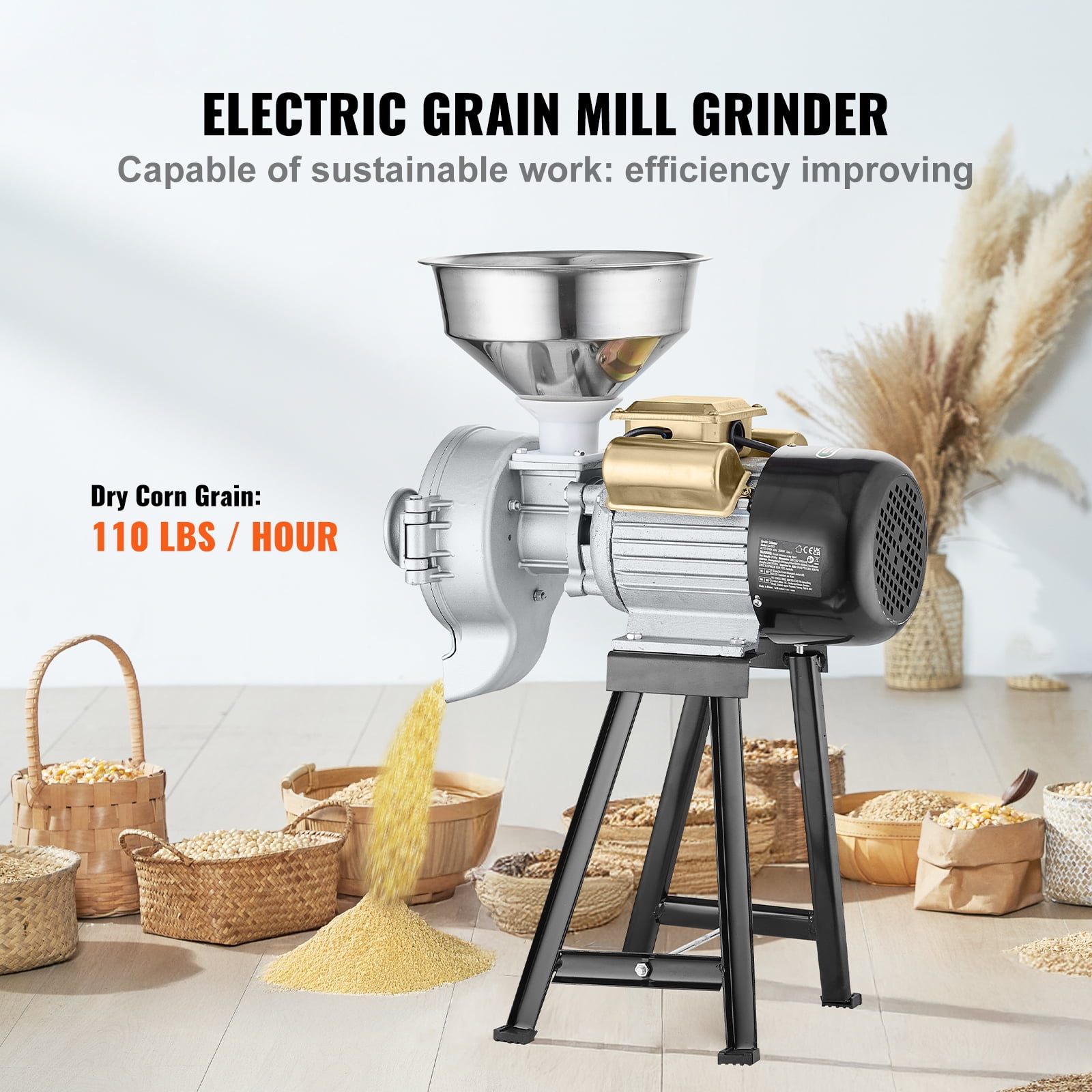 VEVOR 3000W Electric Grain Mill Grinder 110V Spice Grinders Corn Wheat Flour Cereal Mill Wheat Grinders & Dry & Wet Grinder