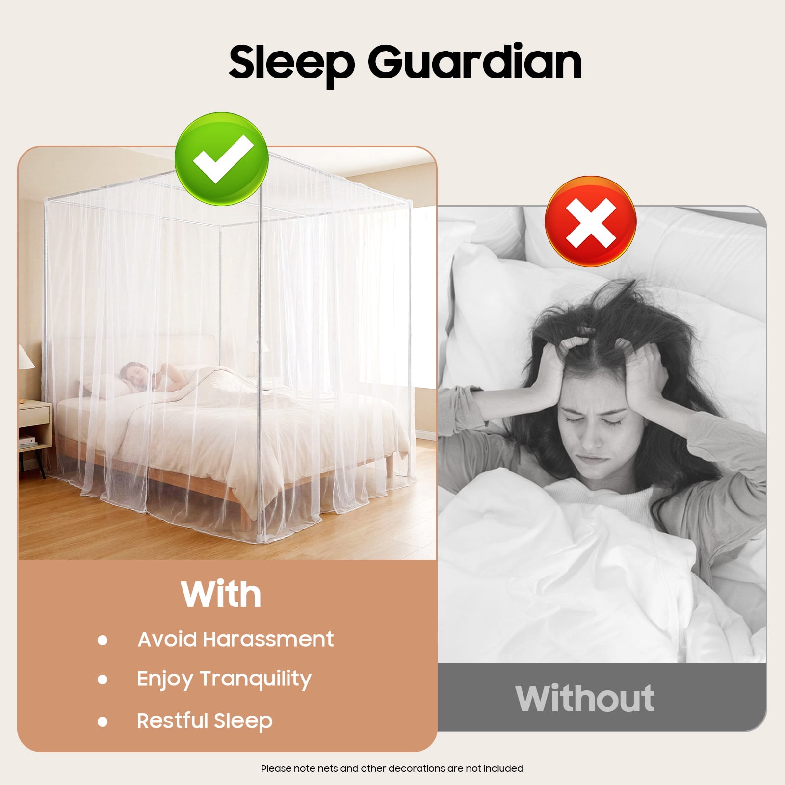 Fixartoo Canopy Bed Frame,Stainless Steel Mosquito Net Stand for Bed, 6.56x6.56x6.56ft,Fits Most Beds Up to Queen/King,Easy Install