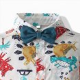 thumbnail image 5 of Kaprioy Boys Summer Outfits Short Sleeve Button Down Cartoon Coconut Tree Prints Shirt Bow Tie Top Shorts Set Gentlemen Casual Outfits, 5 of 7
