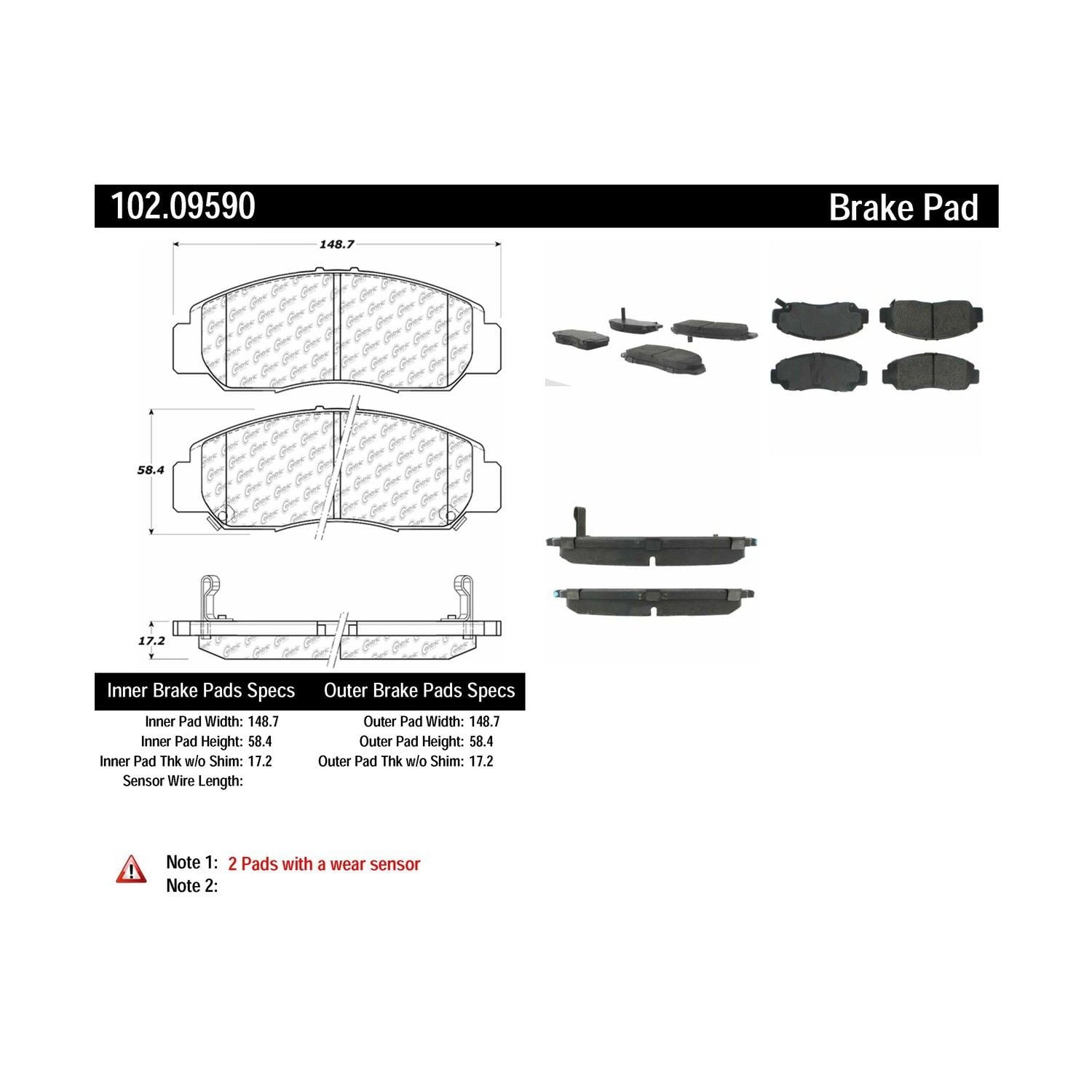 Centric Brake Pad Set, #102-09590