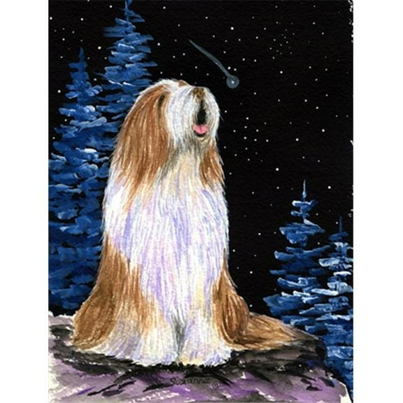 Starry Night Bearded Collie Canvas Flag - House Size, 28 x 40 in.