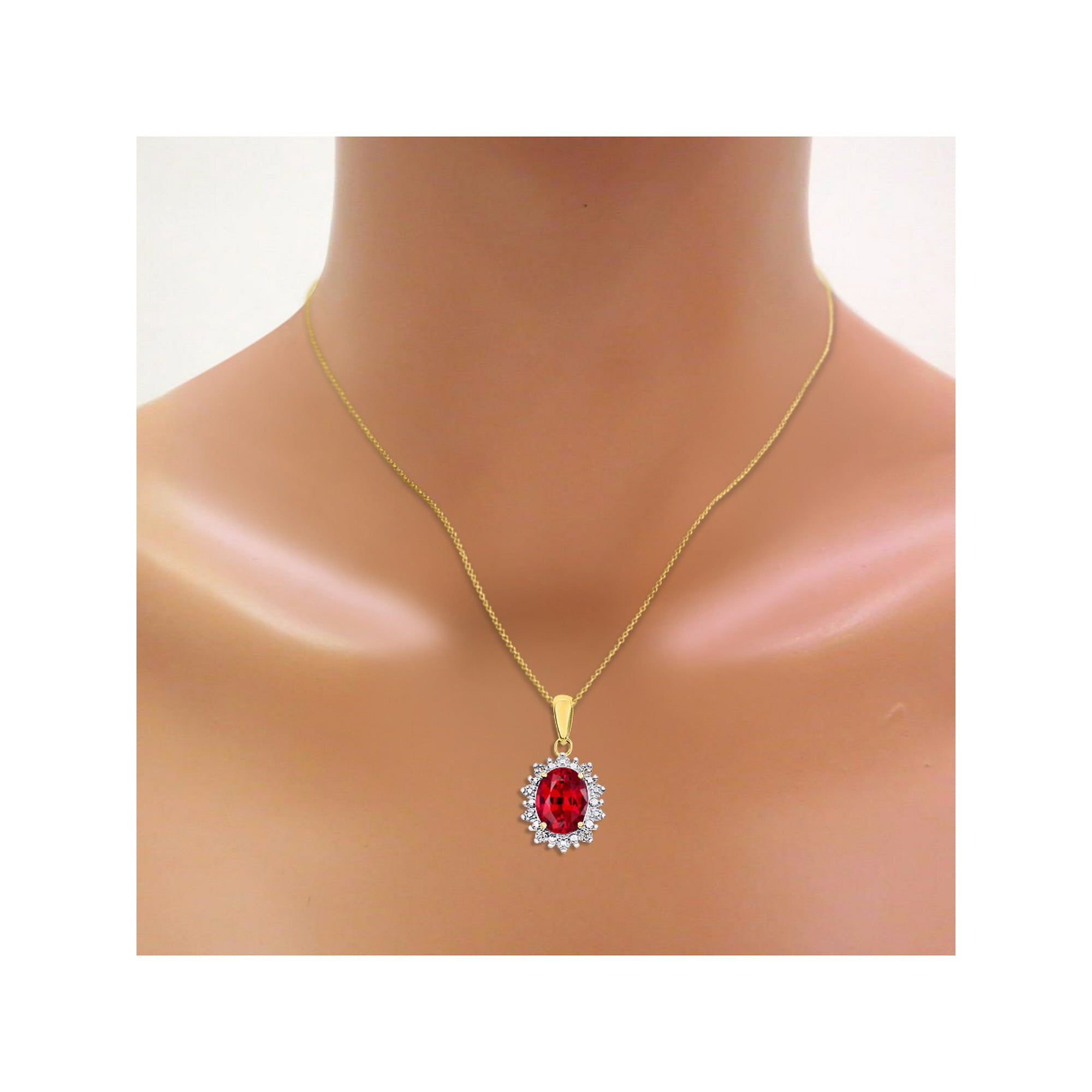 Princess Diana Inspired Halo Diamond & Ruby Pendant Necklace Set In Set in  14K Yellow Gold With 18 Chain LP4781RY-E 