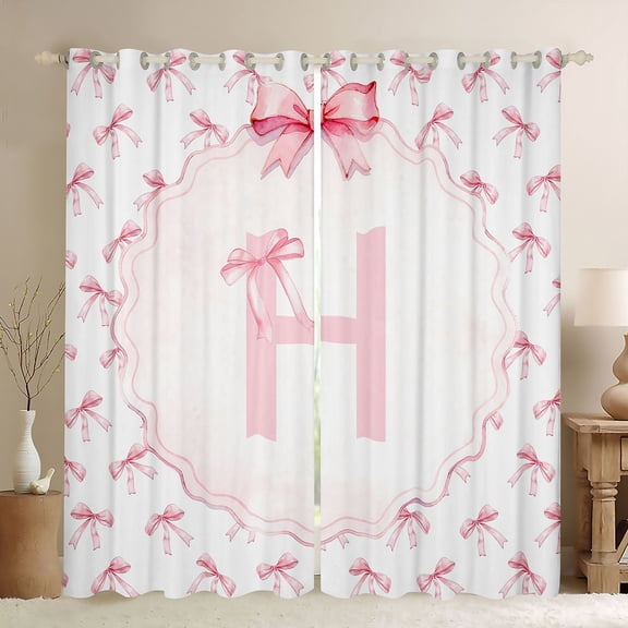 Erosebridal Pink Bowtie Black Out Curtains,Dreamy Princess Style H Alphabet Curtains Pack of 2 (42x63 Each) For Girls Kids