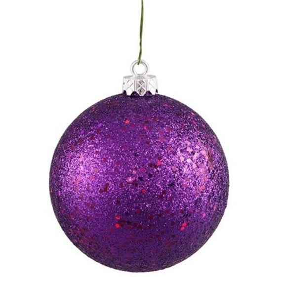 Queens of Christmas WL-ORN-BLKG-100-PU-W WL-ORN-BLKG-100-PU-W - 100mm Glitter Purple ball ornament w/wire