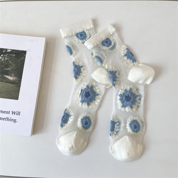 iOPQO 5 Pairs Womens Crew Socks, Womens Socks Crew, Thin Socks Women, See Through Socks, Thin Cotton Socks for Women, Multi-color One Size