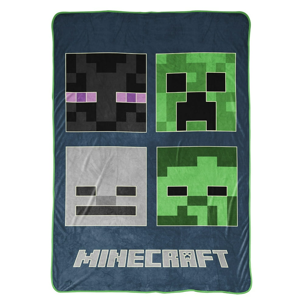 Minecraft 'Bad Mobs Club' Glow in the Dark Microfiber 62"x90" Blanket, Navy Blue