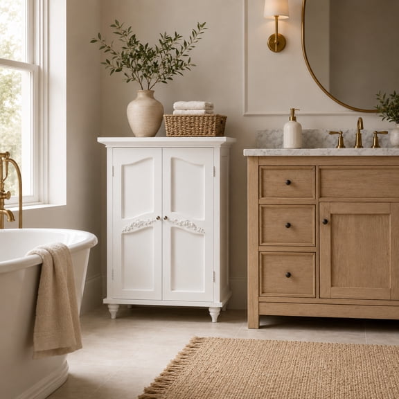 Teamson Home Versailles Freestanding Two-Door Floor Accent Cabinet, White
