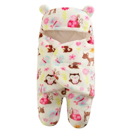 

LBECLEY Blanket Small Baby Boys Girls Cartoon Flannel Swaddle Wrap Printed Sleeping Blanket Cooton Warm Hoodie Swaddle Wrap Baby Wrapping Hot Pink 6M