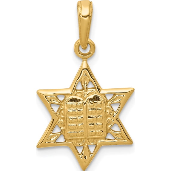 14K Yellow Gold Star Of David With Tablets In Center Pendant (23 X 15) Made Peru c4461