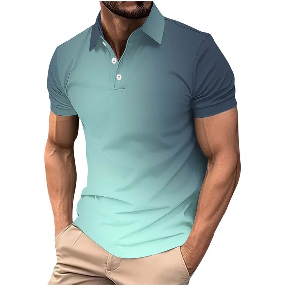 Umfun Men Ombre Gradient Short Sleeve Shirt Spread Collar with Partial Button Placket Slim Fit for Casual and Streetwear