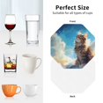 thumbnail image 6 of Honeii Blue Sky Winged Cat print Leather Coaster Set of 4, ideal for safeguarding your furniture from drinks spills and effortless cleanup-Octagon, 6 of 6