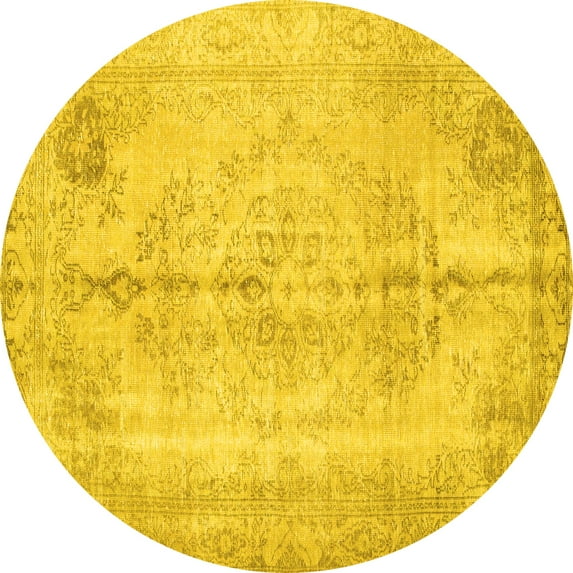 Ahgly Company Machine Washable Indoor Round Persian Yellow Traditional Area Rugs, 7' Round