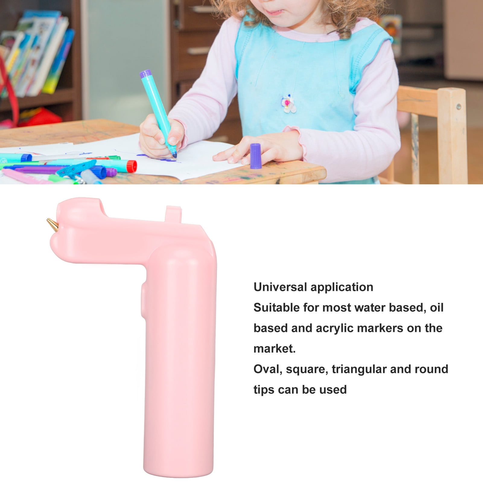 BIMZUC Electric Airbrush Sprayer Universal Rechargeable Mini Air Compression Engine Handheld Marker Airbrush Kit for Kids Painting Arts and Crafts, 7.09 inches / 18 cm, Pink