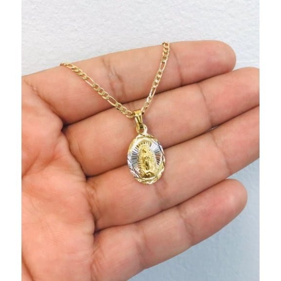 primejewelry269 - 14K Gold Filled Virgen De Guadalupe Necklace 20x13mm figaro Chain 20" For Womens Gifts