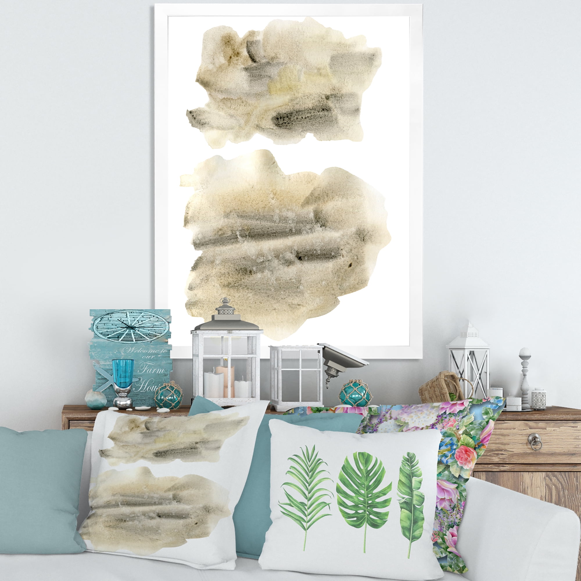 Designart 'Beige and Black Clouds' Modern Framed Art Print
