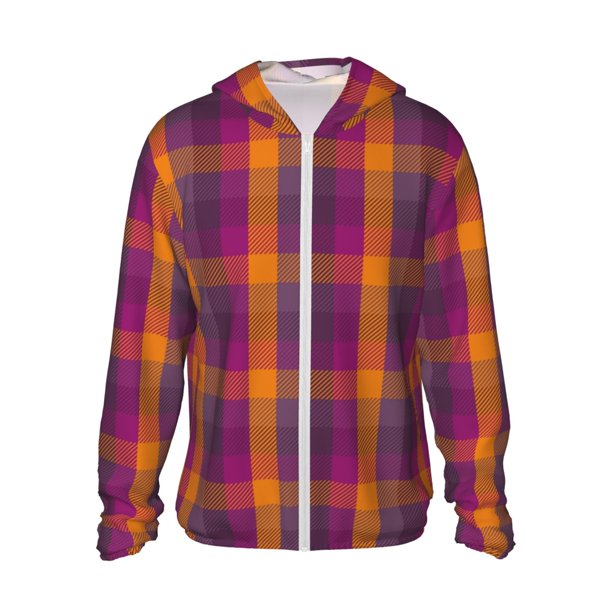 Balery Orange and Purple Plaid Sudadera ligera de manga larga con capucha y protección solar UPF 50+ para hombre y mujer, ideal para pesca y running-Medium