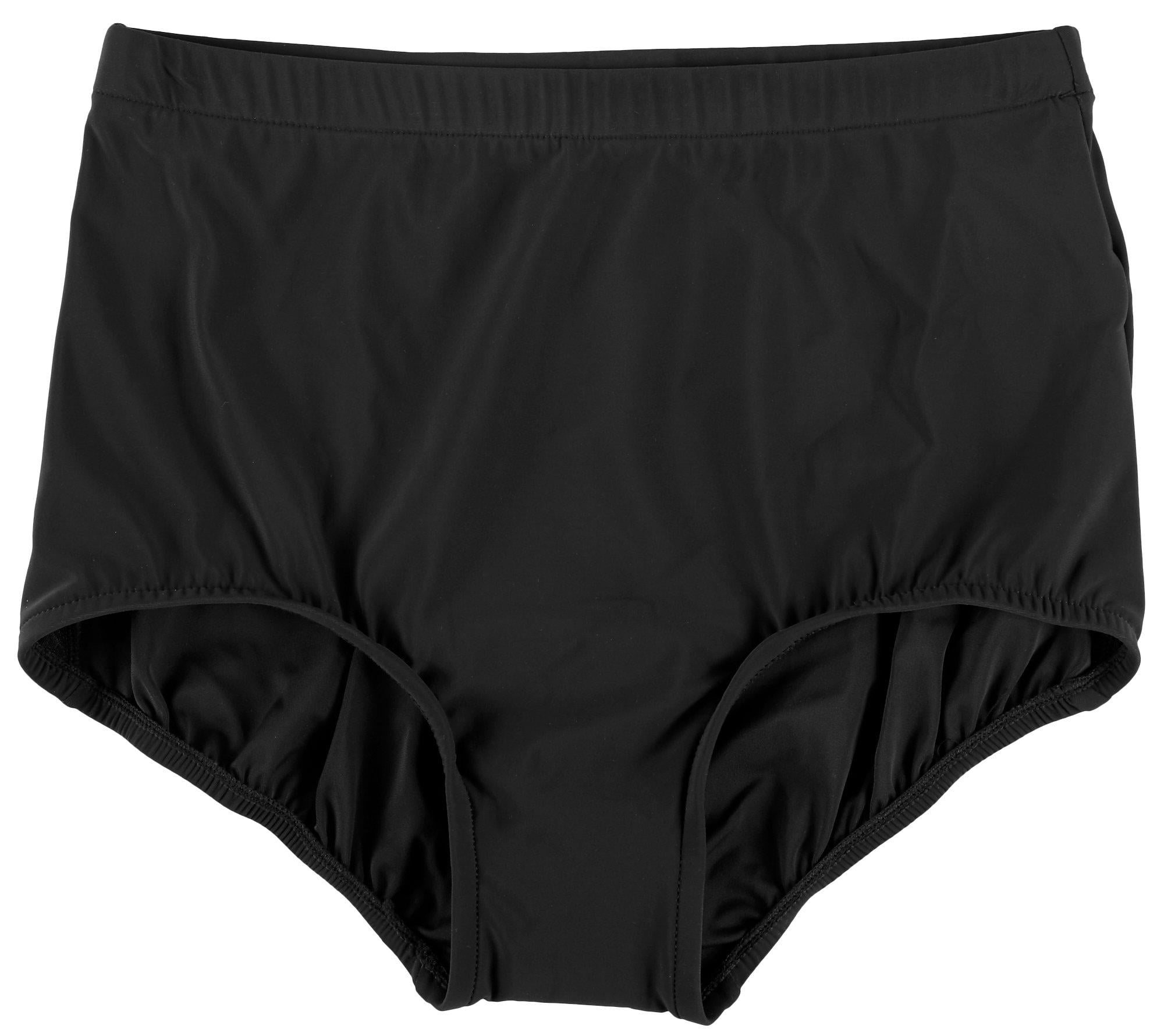 Paradise Bay Womens Solid High Rise Girl Leg Swim Bottoms 12 Black