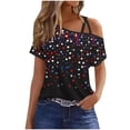 thumbnail image 2 of Aboser Off the Shoulder Shirts Women 4th of July Tops Trendy Short Sleeve Summer T Shirt Cute USA Stars Graphic Tees American Flag Patriotic Tshirts, 2 of 4