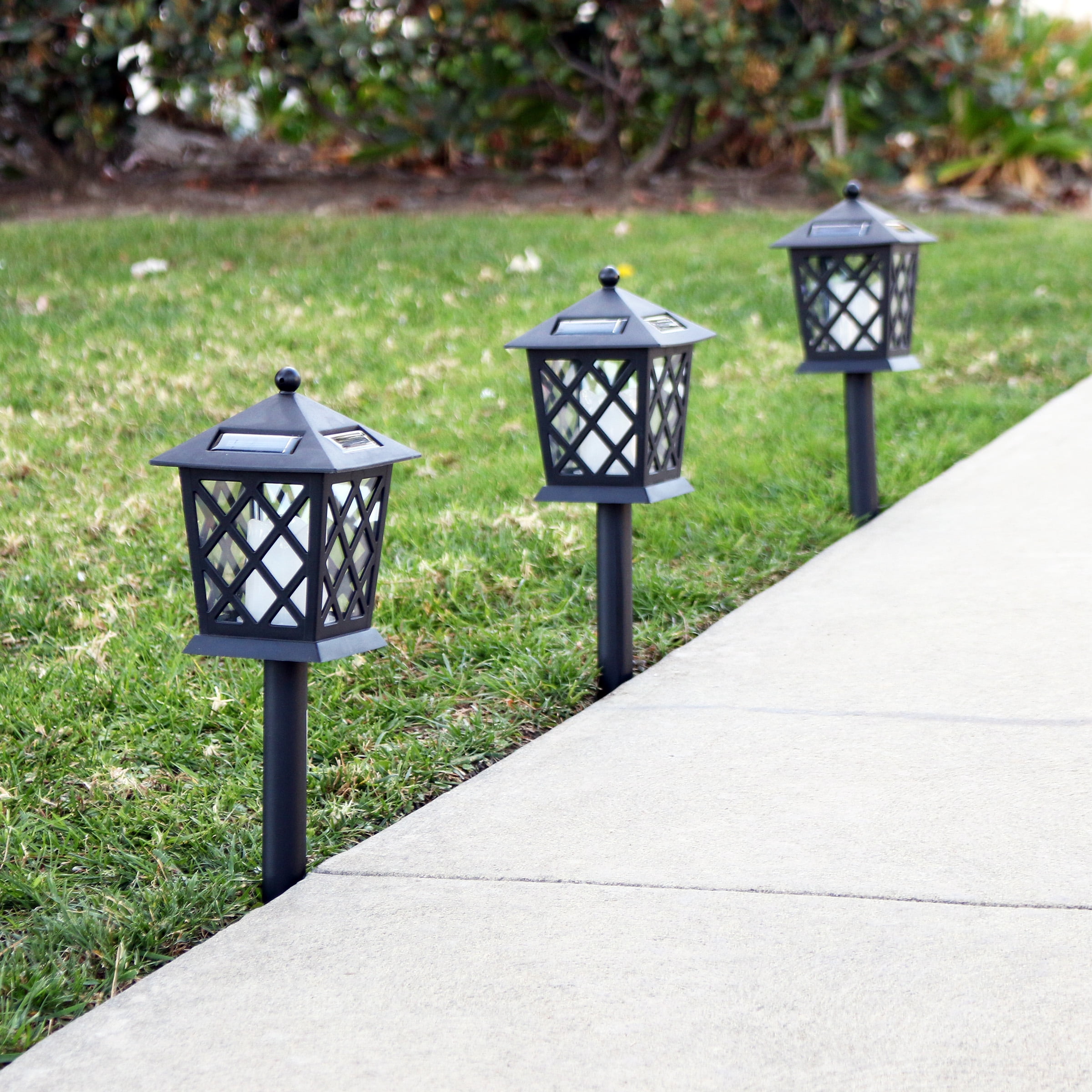 Alpine Corporation 16" Outdoor Metal Solar LED Light Pathway Stakes, Set of 4, Black