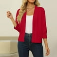 thumbnail image 2 of Mohiass Women's 3/4 Sleeve Cropped Cardigan Sweater Open Front Short Shrugs Cardigans Lightweight Sweaters Red M, 2 of 6
