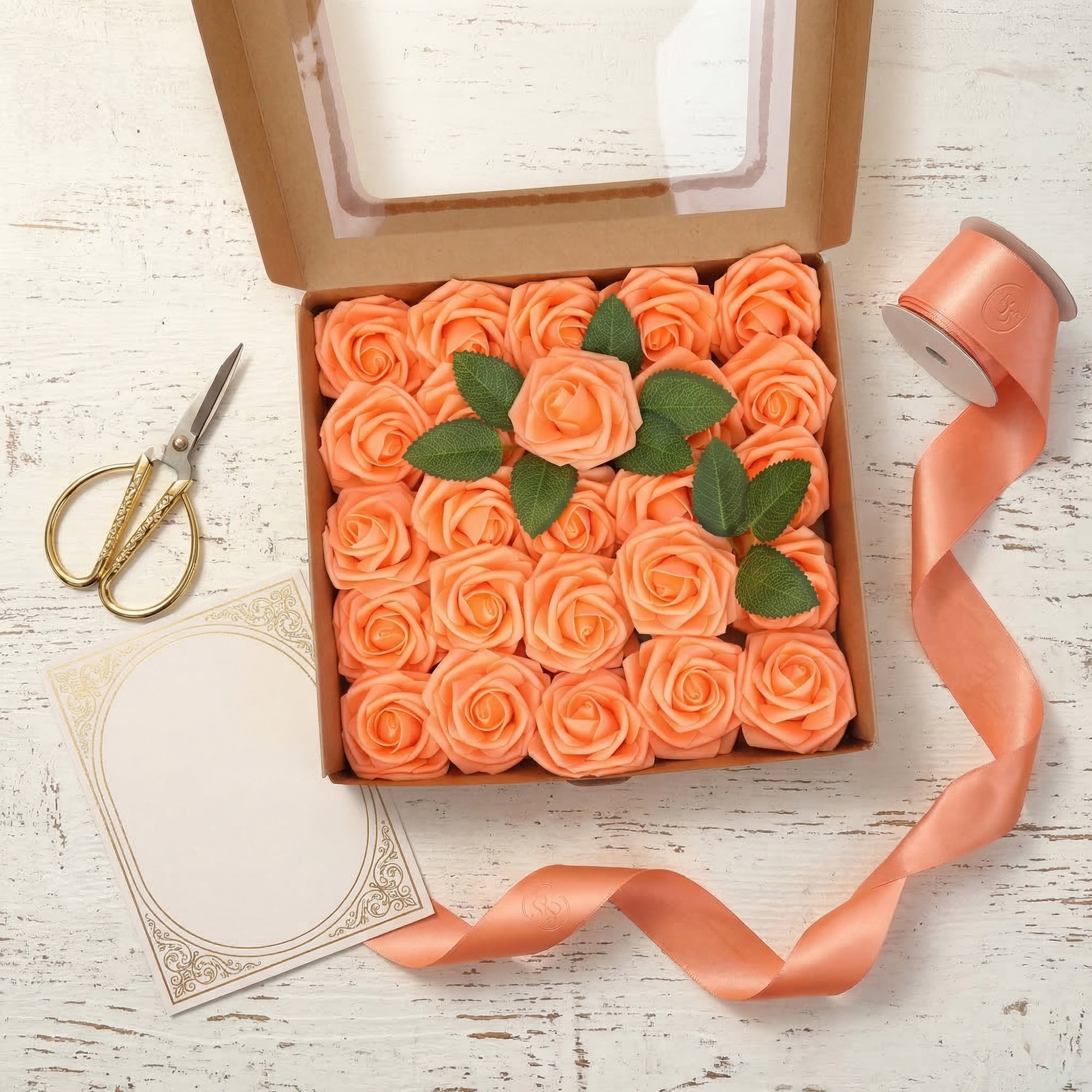 Unique Bargains Artificial Detachable Rose Silk Flower Orange 7.1"