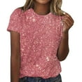 thumbnail image 2 of Aqestyerly Haut à Manches Courtes, Blouse à Paillettes Imprimée Col Rond Manches Courtes pour Style Décontracté à la Mode Rose(S), 2 of 4