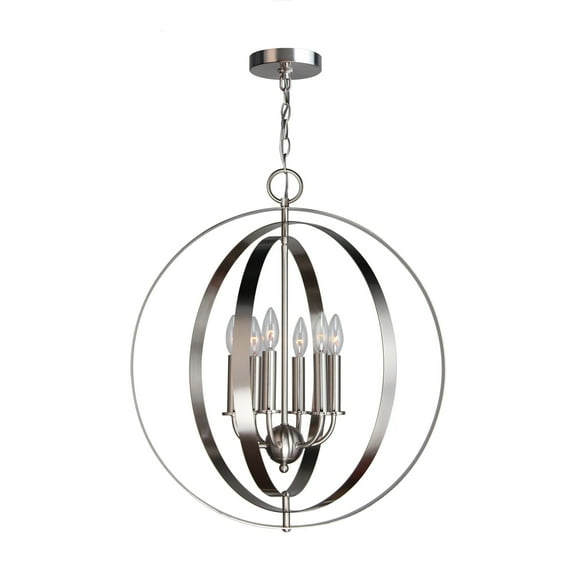 Woodbridge Lighting Camellia Round 6-Light Metal Pendant Chandelier in Nickel