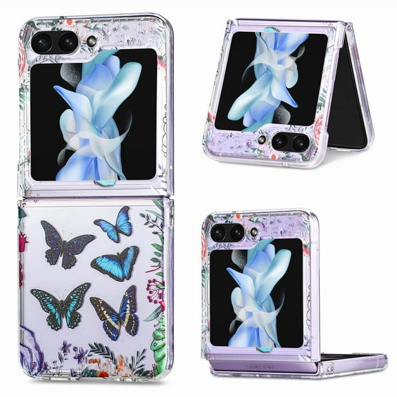 Unique Phone Case for Samsung Z Flip 5 5G 2023 , Cute Butterfly Print Patterned Ultra-Thin Shockproof Silicone TPU Anti-Yellow Clear Phone Case Cover for Samsung Galaxy Z Flip 5, Blue