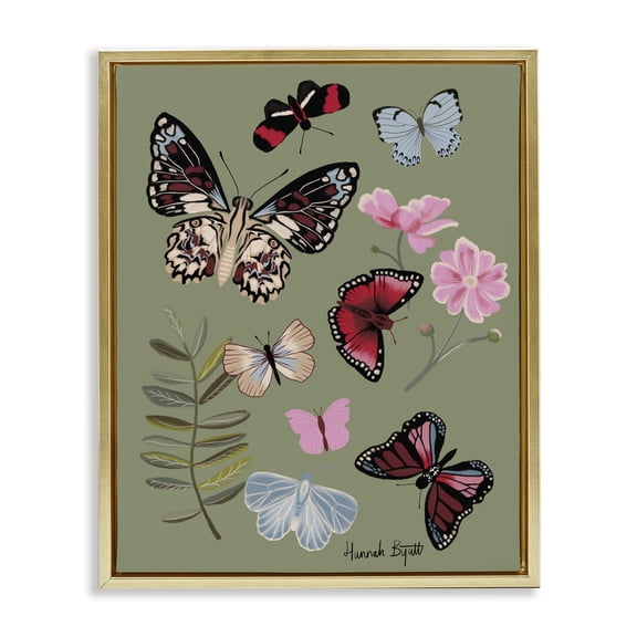 Stupell Industries Eclectic Butterflies & Woodland Herbs Gold Floating Frame Canvas Art, 25 x 31, by Hannah Byatt